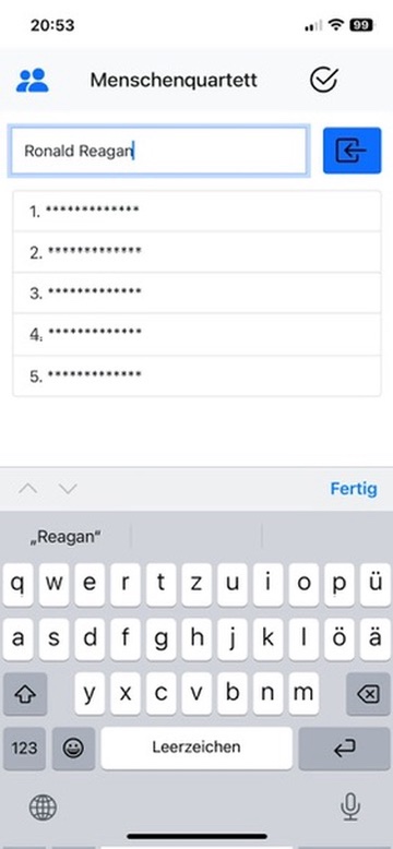Sammlung von Decknamen in der App