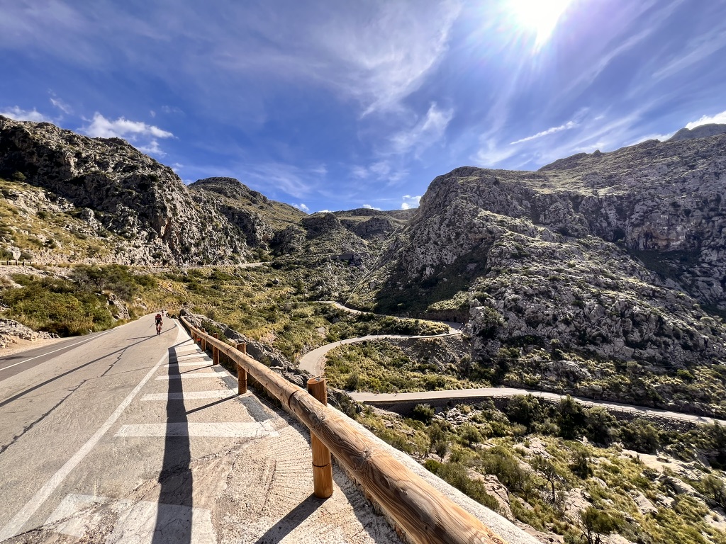 Road cycling through scenic landscape