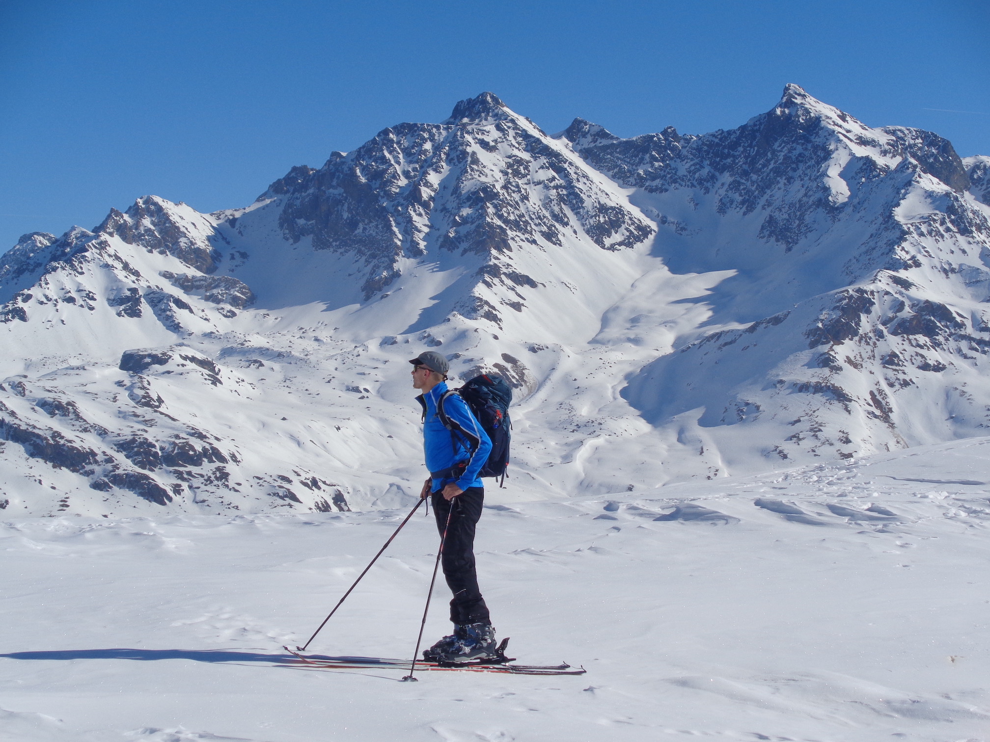 Ski touring in winter landscape